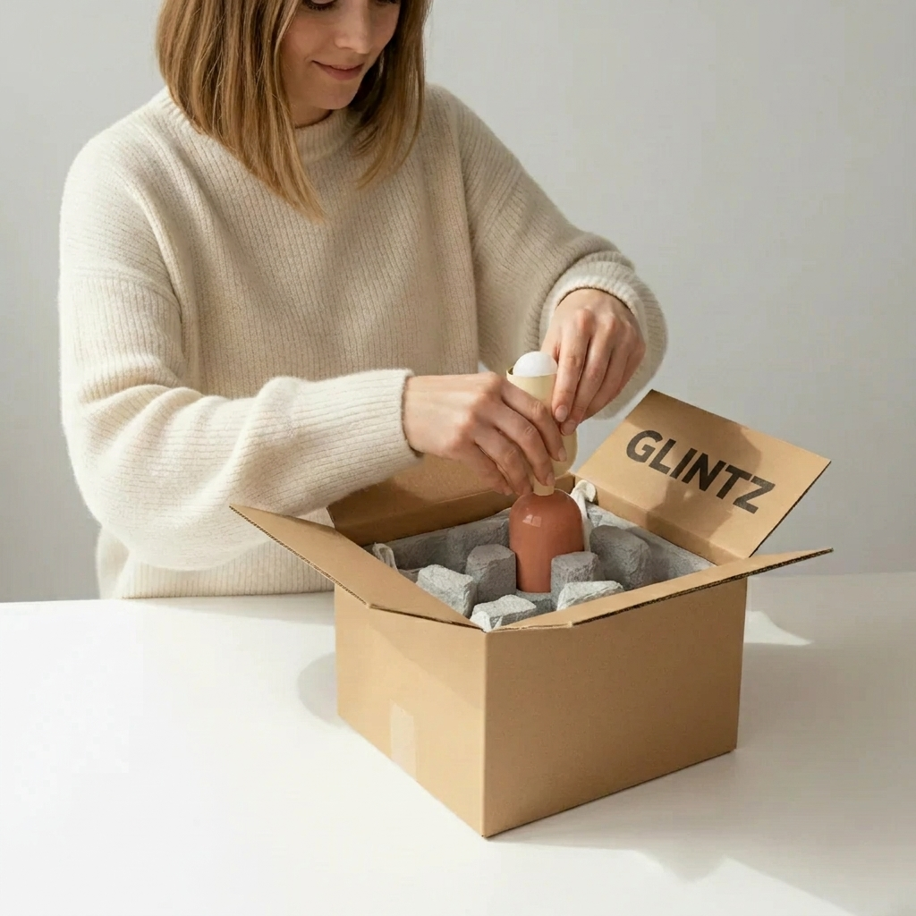 Une femme met l'applique murale dans son carton de transport